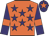 Orange, purple stars, purple sleeves, orange armlets and star on purple cap