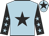 Light blue, black star, black sleeves, light blue stars, light blue cap, black star