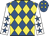 Royal blue and yellow diamonds, white sleeves, royal blue stars