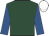 Dark green, royal blue sleeves, white cap