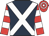 Dark blue, white cross belts, red and white hooped sleeves and cap