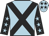 Light blue, black cross belts, black sleeves, light blue stars, light blue cap, black stars