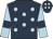 Dark blue, light blue spots, light blue sleeves, dark blue armlets