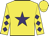 Yellow, purple star, diamonds on sleeves