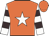 Orange, white star, white and brown hooped sleeves