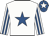 White, royal blue star, striped sleeves, royal blue cap, white star