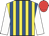 Yellow & royal blue stripes, white sleeves, red cap