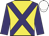 Yellow, purple cross belts and sleeves, white cap