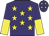 Purple, yellow stars, halved sleeves and stars on cap