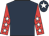 Dark blue, red sleeves, white stars, dark blue cap, white star