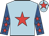 Light blue, red star, royal blue sleeves, red stars, light blue cap, red star