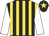 Black, gold stripes, white sleeves, gold star on cap
