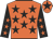 Orange, black stars, black sleeves, orange stars, orange cap, black star