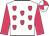 White, cerise hearts and sleeves, quartered cap