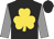 Black, gold shamrock, grey sleeves, black cap
