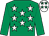 Emerald green, white stars, emerald green sleeves, white cap, emerald green stars