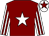 Maroon, white star, white and maroon striped sleeves, white cap, maroon star