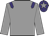 Grey body, purple epaulettes, grey arms, purple cap, grey star