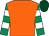 Orange, emerald green and white hooped sleeves, white cap