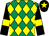 Emerald green and yellow diamonds, black sleeves, yellow armlets and star on black cap