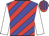 blue, red diagonal stripes, white sleeves, red and blue striped cap