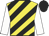 yellow and black diagonal stripes, white sleeves, black cap