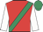 Red, emerald green sash, white sleeves, emerald green cap