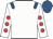 White, royal blue epaulets, white sleeves, red spots, royal blue cap