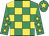 Emerald green and yellow check, emerald green sleeves, yellow stars, emerald green cap, yellow star