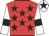 Red, black stars, white sleeves, black armlets and star on white cap