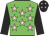Green, pink stars, black sleeves, black cap, pink stars