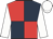 Red and dark blue (quartered), white sleeves and cap