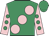 Emerald green, large pink spots, pink sleeves, emerald green spots