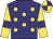 Navy, gold spots, gold sleeves, navy armbands, quartered cap