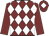 Maroon and white diamonds, maroon sleeves, maroon cap, white diamond