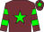 Garnet body, green star, garnet arms, green hooped, garnet cap, green star