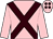Pink, brown cross sashes, brown spots on cap