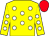 Yellow, white spots, red cap