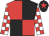 Red and black (quartered), white and red check sleeves, black cap, red star