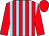 Red and light blue stripes, red sleeves and cap