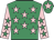 Emerald green, pink stars, pink sleeves, emerald green stars, emerald green cap, pink star