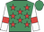 Emerald green, red stars, white sleeves, red armlets, emerald green cap