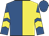 Royal blue and yellow (halved), chevrons on sleeves, royal blue cap