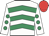 White, emerald green chevrons, white sleeves, emerald green spots, red cap