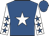Royal blue, white star, white sleeves, royal blue stars, royal blue cap