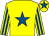 Yellow, royal blue star, striped sleeves, royal blue star on cap