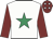 White, emerald green star, maroon sleeves, maroon cap, white stars