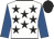 White, black stars, royal blue sleeves, black cap