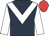 Dark blue, white chevron and sleeves, red cap