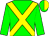 Green, yellow crossed sashes, halved cap